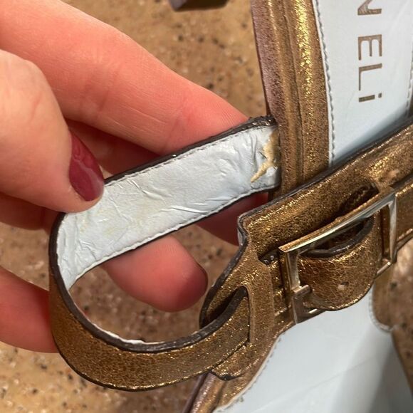 VANELi  Metallic Gold Leather Two Strap Kitten Heel Slide Mule Sandals sz 8 - Picture 12 of 14